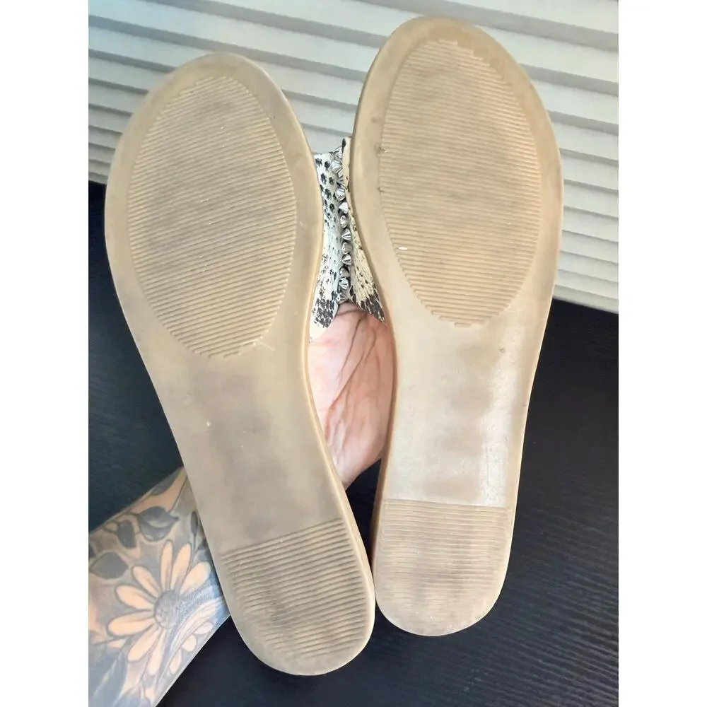 Madden Girl Studded Snake Print Slide Sandals Women’s Size 10M Cognac Footbed